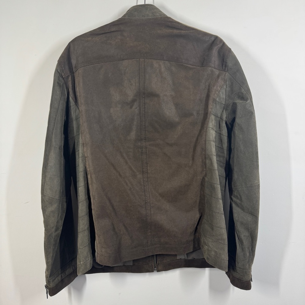 Vintage Danier Brown Suede Leather Jacket Size L Y2K 2000s Moto Biker Zip Up - Picture 7 of 15